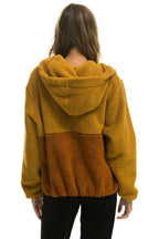 Retro TEDDY APRES HOODED HALF ZIP COLOR BLOCK JACKET - HONEY