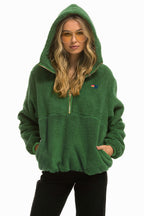 Retro TEDDY UNISEX HOODED HALF ZIP JACKET - GARDEN GREEN