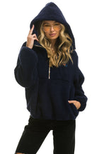 Retro TEDDY UNISEX HOODED HALF ZIP JACKET - NAVY