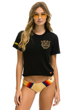 Retro TIGER PRINT BOYFRIEND TEE - BLACK