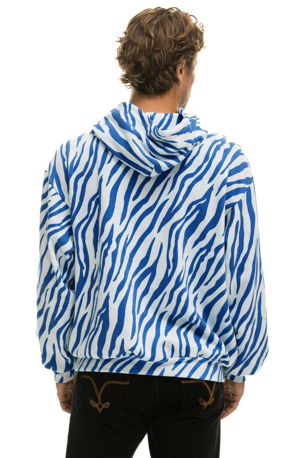 Retro TIGER RELAXED PULLOVER HOODIE WITH ZIPPER POCKETS - BLUE TIGER