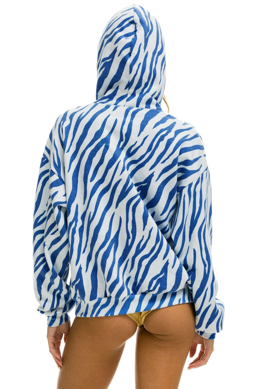 Retro TIGER RELAXED PULLOVER HOODIE WITH ZIPPER POCKETS - BLUE TIGER