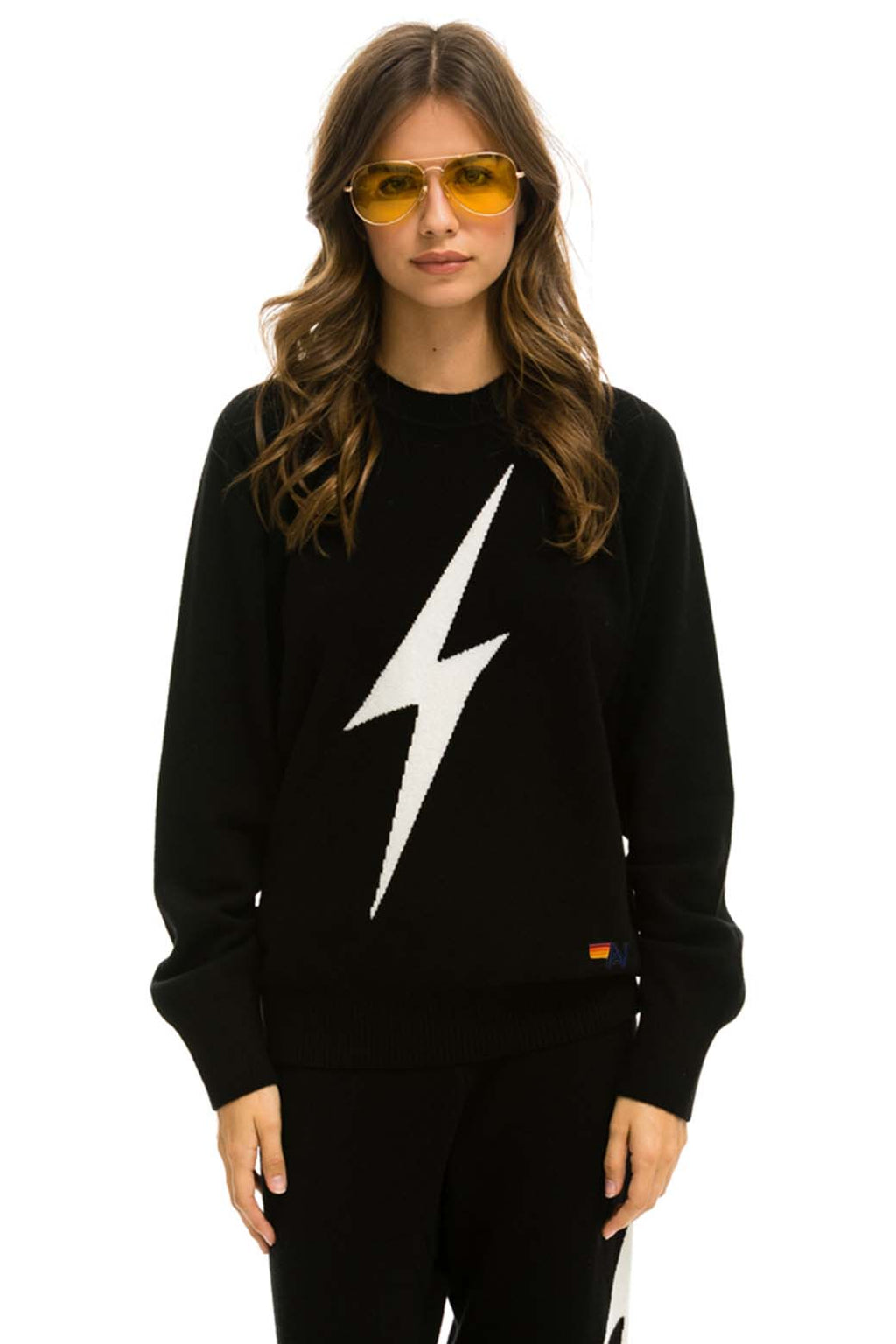 Retro UNISEX BOLT CASHMERE LIGHT SWEATER - BLACK WHITE BOLT