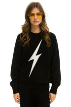 Retro UNISEX BOLT CASHMERE LIGHT SWEATER - BLACK WHITE BOLT
