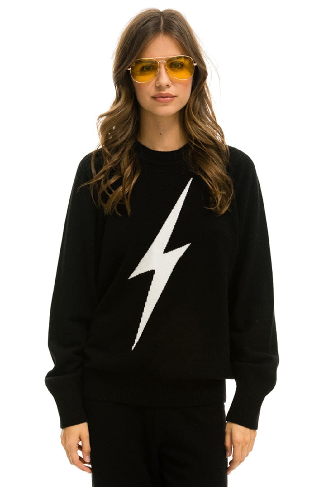 Retro UNISEX BOLT CASHMERE LIGHT SWEATER - BLACK WHITE BOLT
