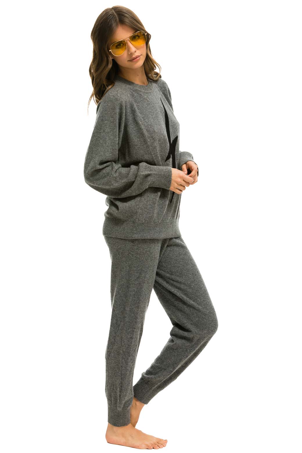 Retro UNISEX BOLT CASHMERE LIGHT SWEATER - DEEP HEATHER BLACK BOLT