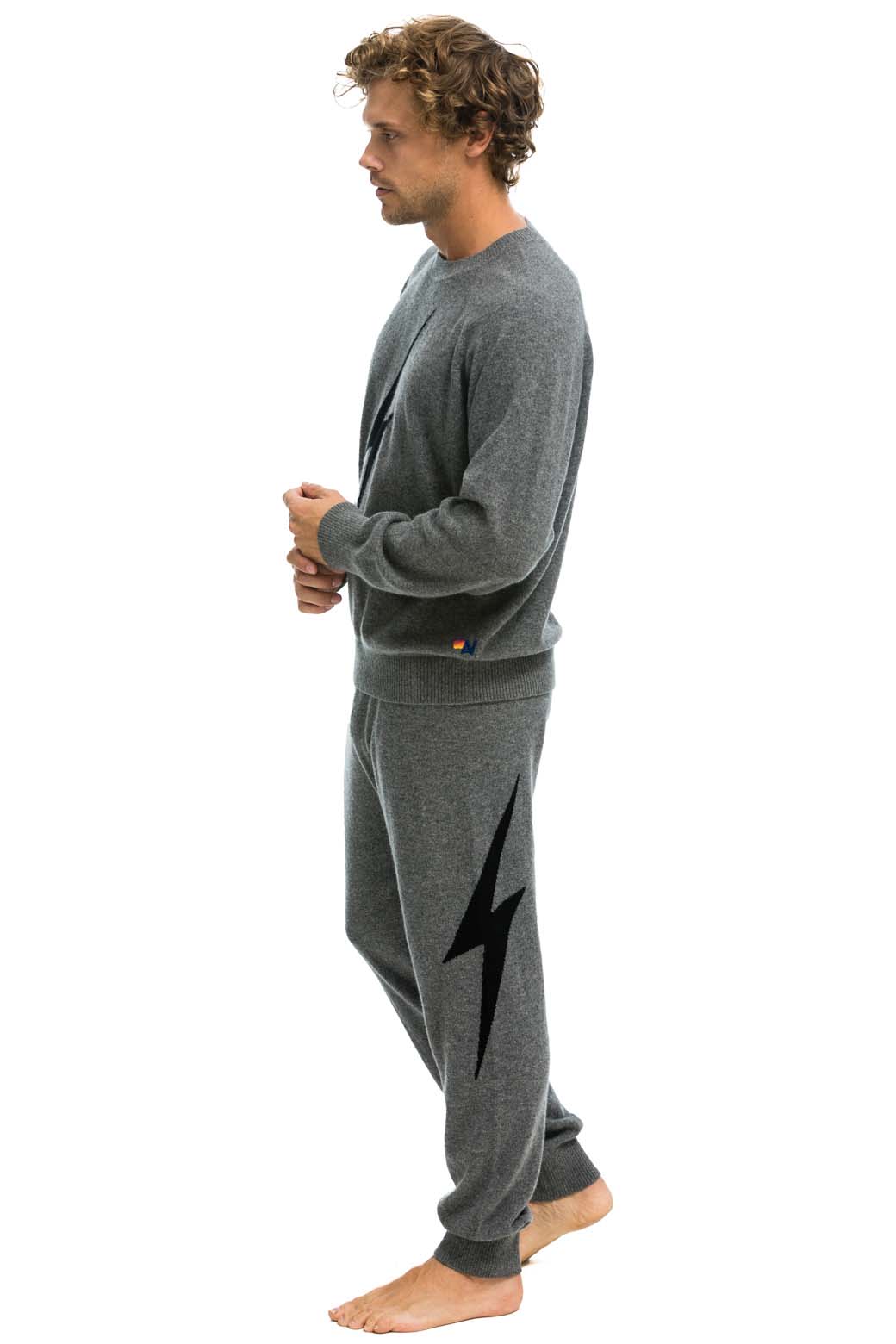 Retro UNISEX BOLT CASHMERE LIGHT SWEATER - DEEP HEATHER BLACK BOLT