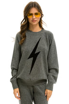 Retro UNISEX BOLT CASHMERE LIGHT SWEATER - DEEP HEATHER BLACK BOLT