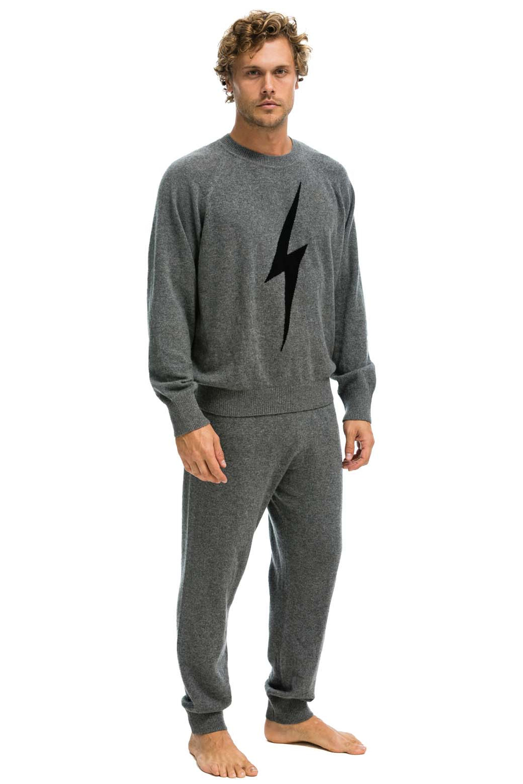 Retro UNISEX BOLT CASHMERE LIGHT SWEATER - DEEP HEATHER BLACK BOLT