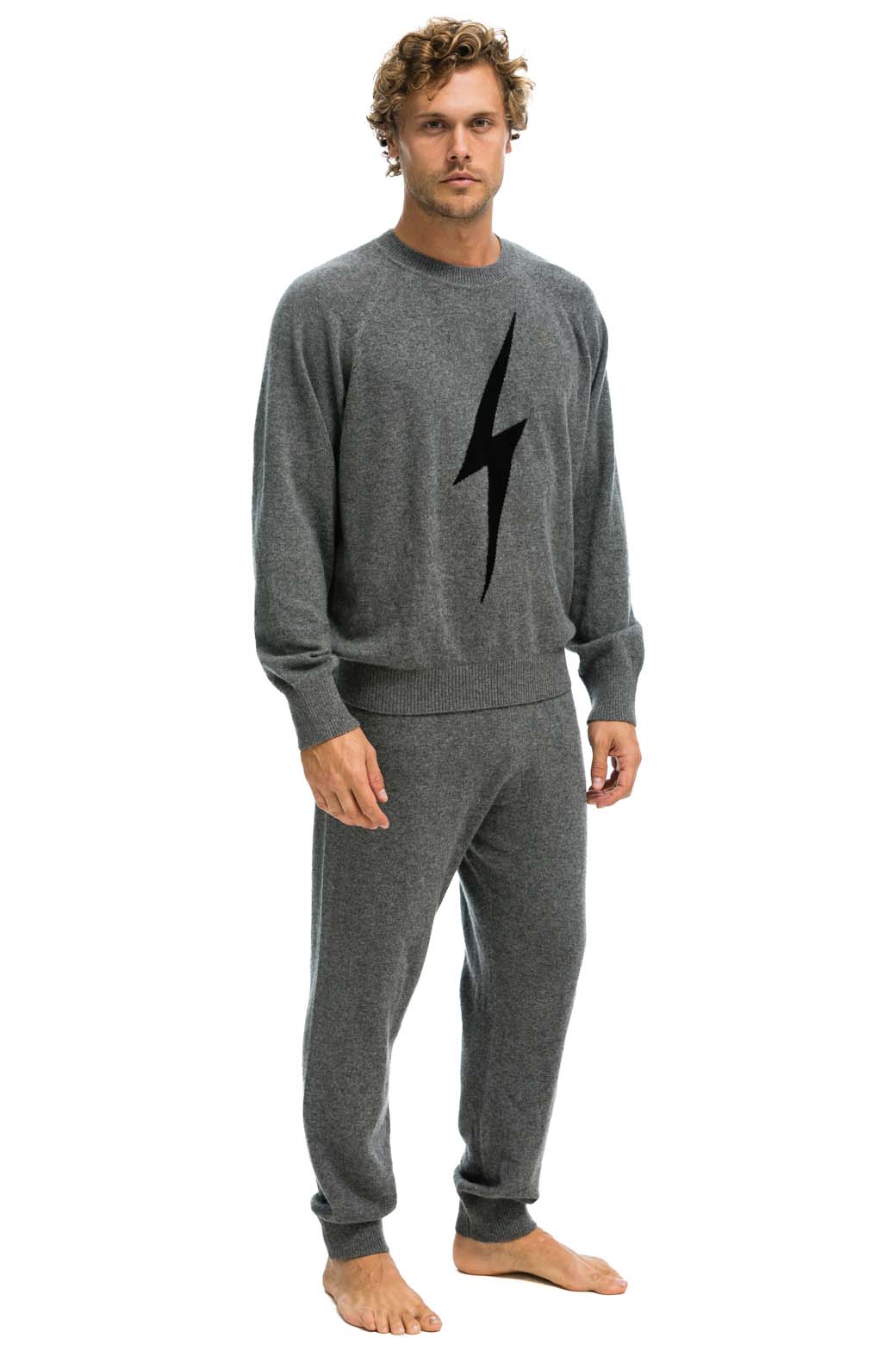 Retro UNISEX BOLT CASHMERE LIGHT SWEATER - DEEP HEATHER BLACK BOLT