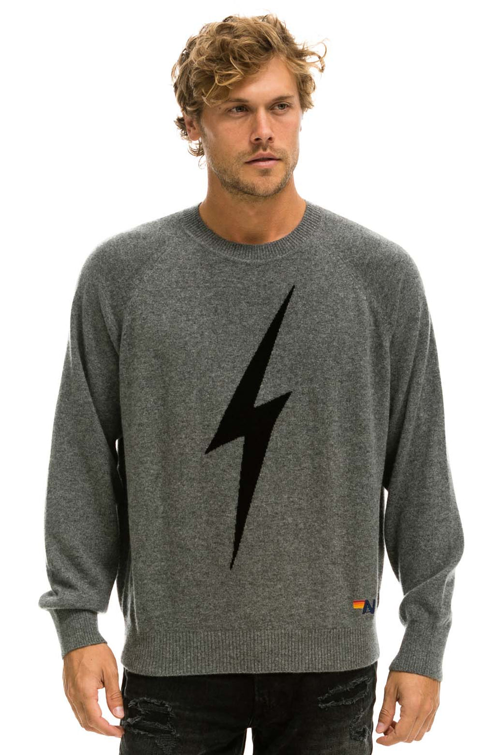 Retro UNISEX BOLT CASHMERE LIGHT SWEATER - DEEP HEATHER BLACK BOLT