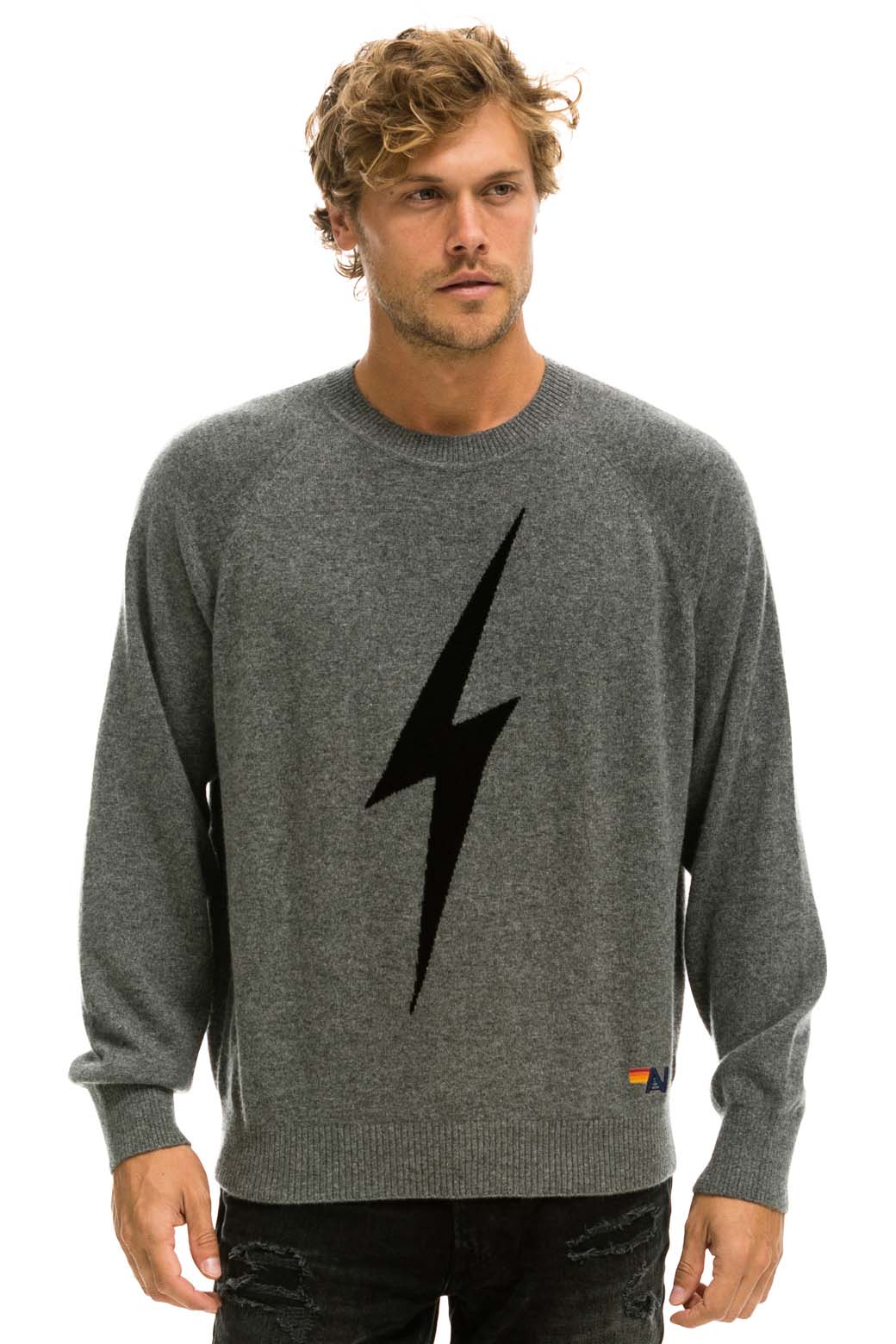 Retro UNISEX BOLT CASHMERE LIGHT SWEATER - DEEP HEATHER BLACK BOLT