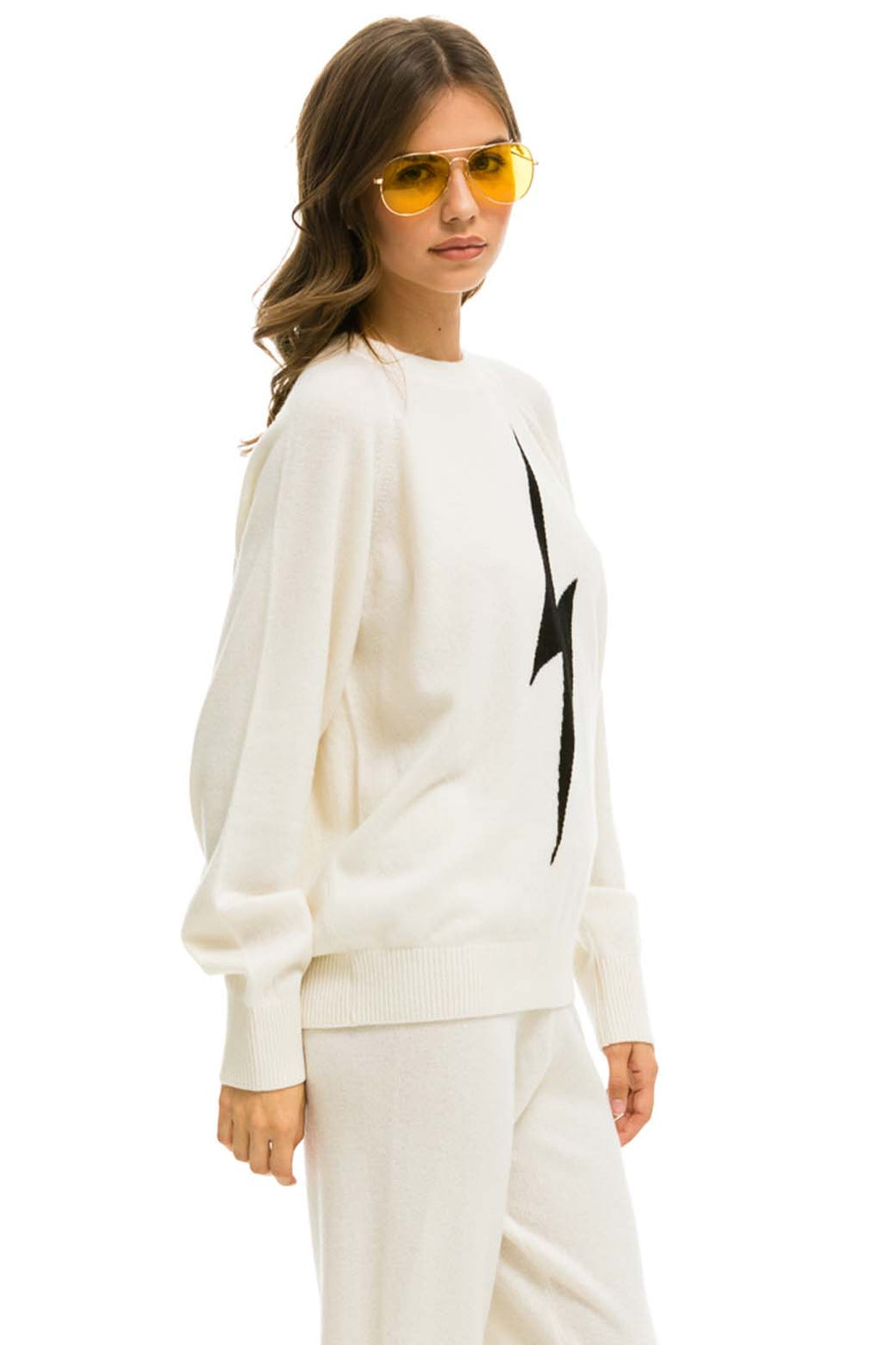Retro UNISEX BOLT CASHMERE LIGHT SWEATER - VINTAGE WHITE BLACK BOLT