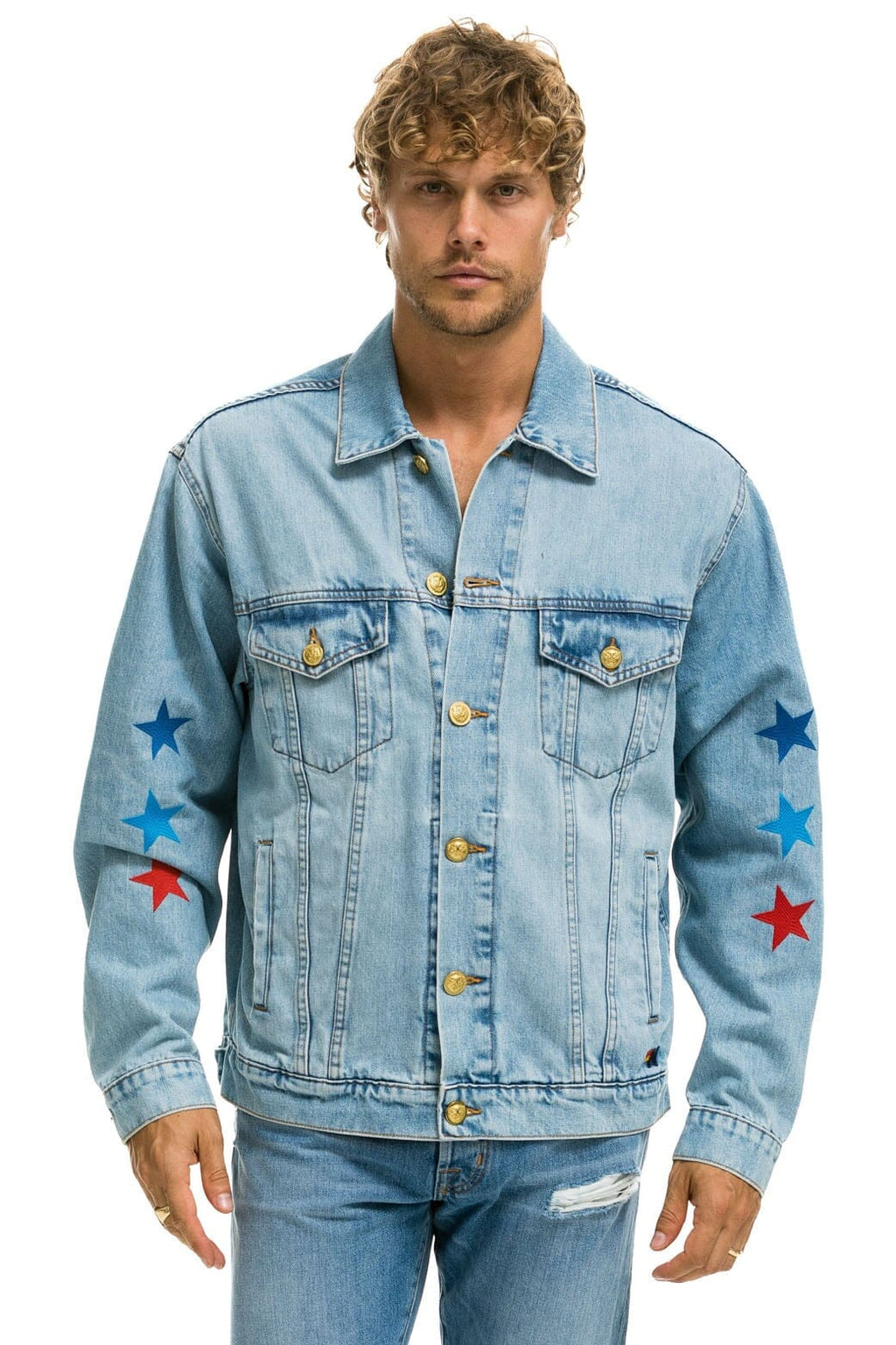Retro AVIATOR NATION OVERSIZED CONCERT DENIM JACKET - SUPER LIGHT
