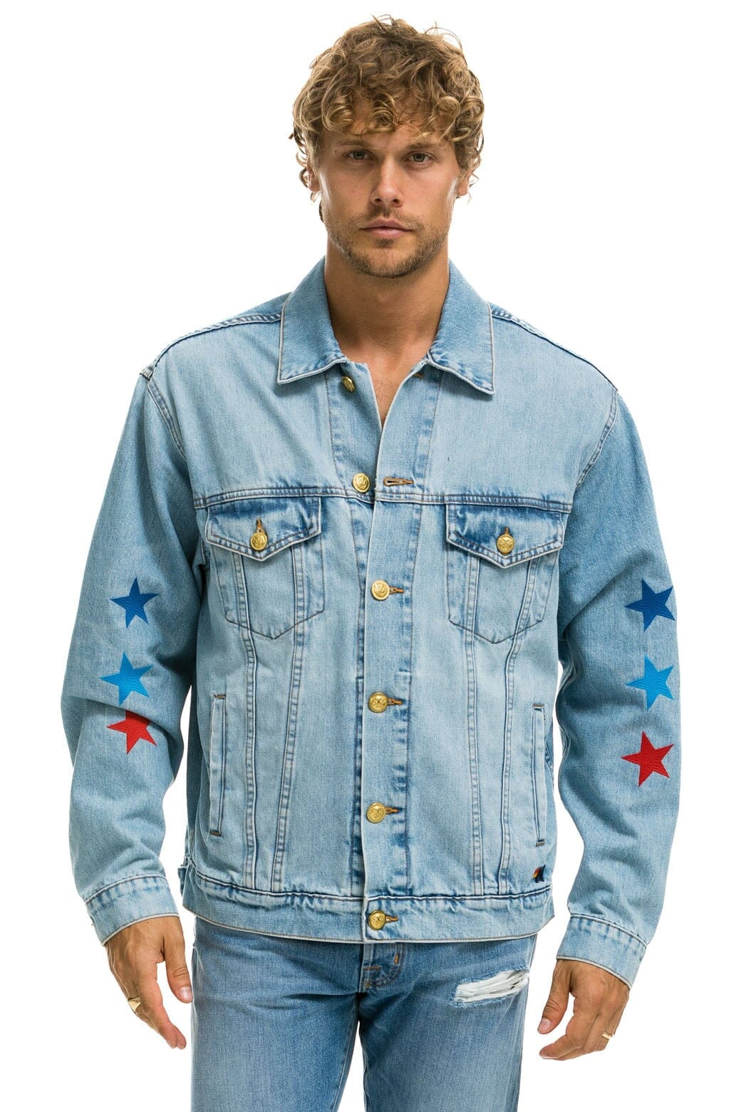Retro AVIATOR NATION OVERSIZED CONCERT DENIM JACKET - SUPER LIGHT