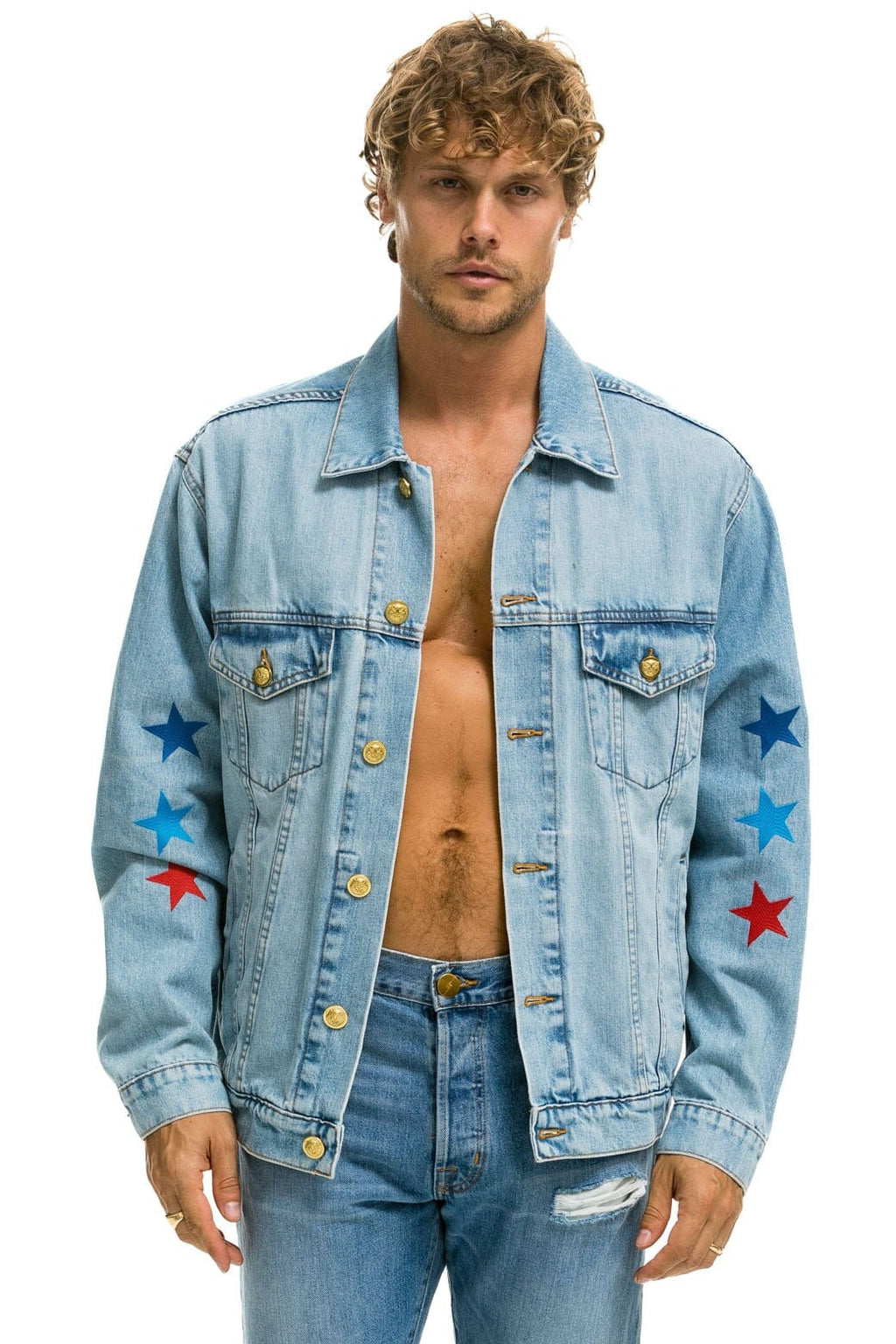 Retro AVIATOR NATION OVERSIZED CONCERT DENIM JACKET - SUPER LIGHT