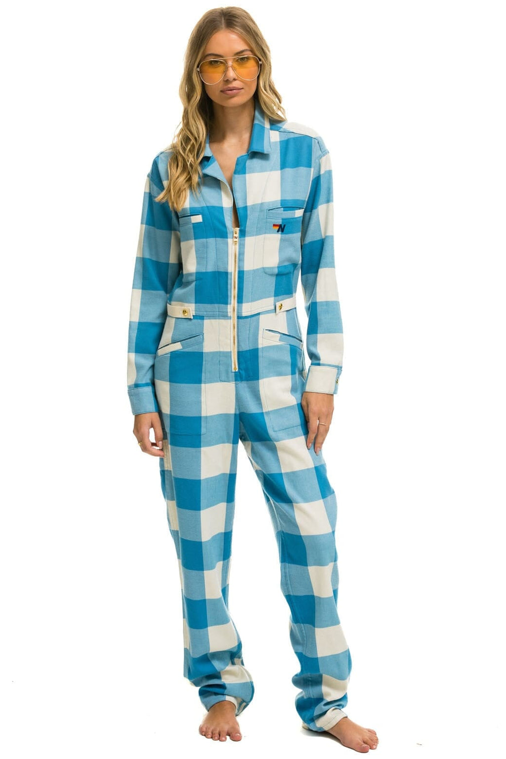 Retro UNISEX PLAID FLIGHT SUIT - SKY PLAID