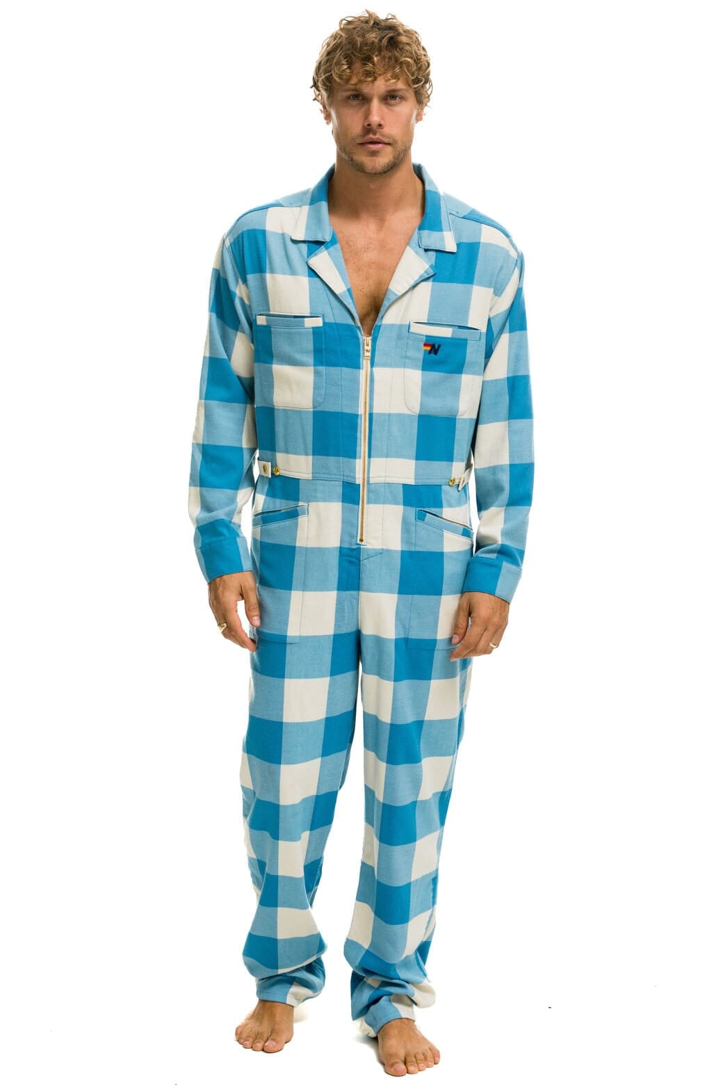 Retro UNISEX PLAID FLIGHT SUIT - SKY PLAID