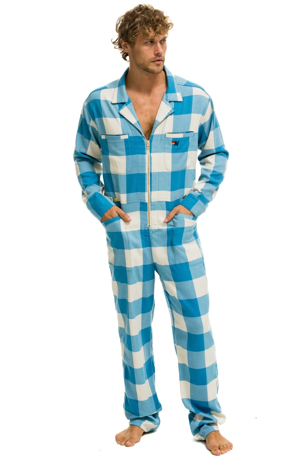 Retro UNISEX PLAID FLIGHT SUIT - SKY PLAID