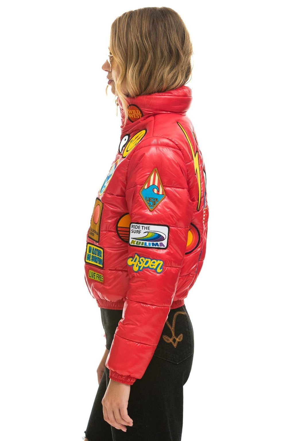 Retro VINTAGE PATCH APRES PUFFER JACKET - CHERRY GLOSSY