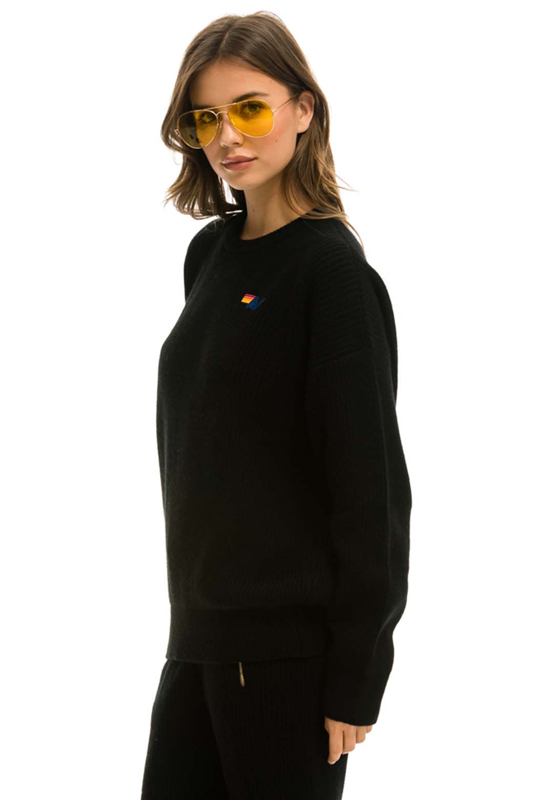 Retro VINTAGE CABIN UNISEX CASHMERE SWEATER - BLACK