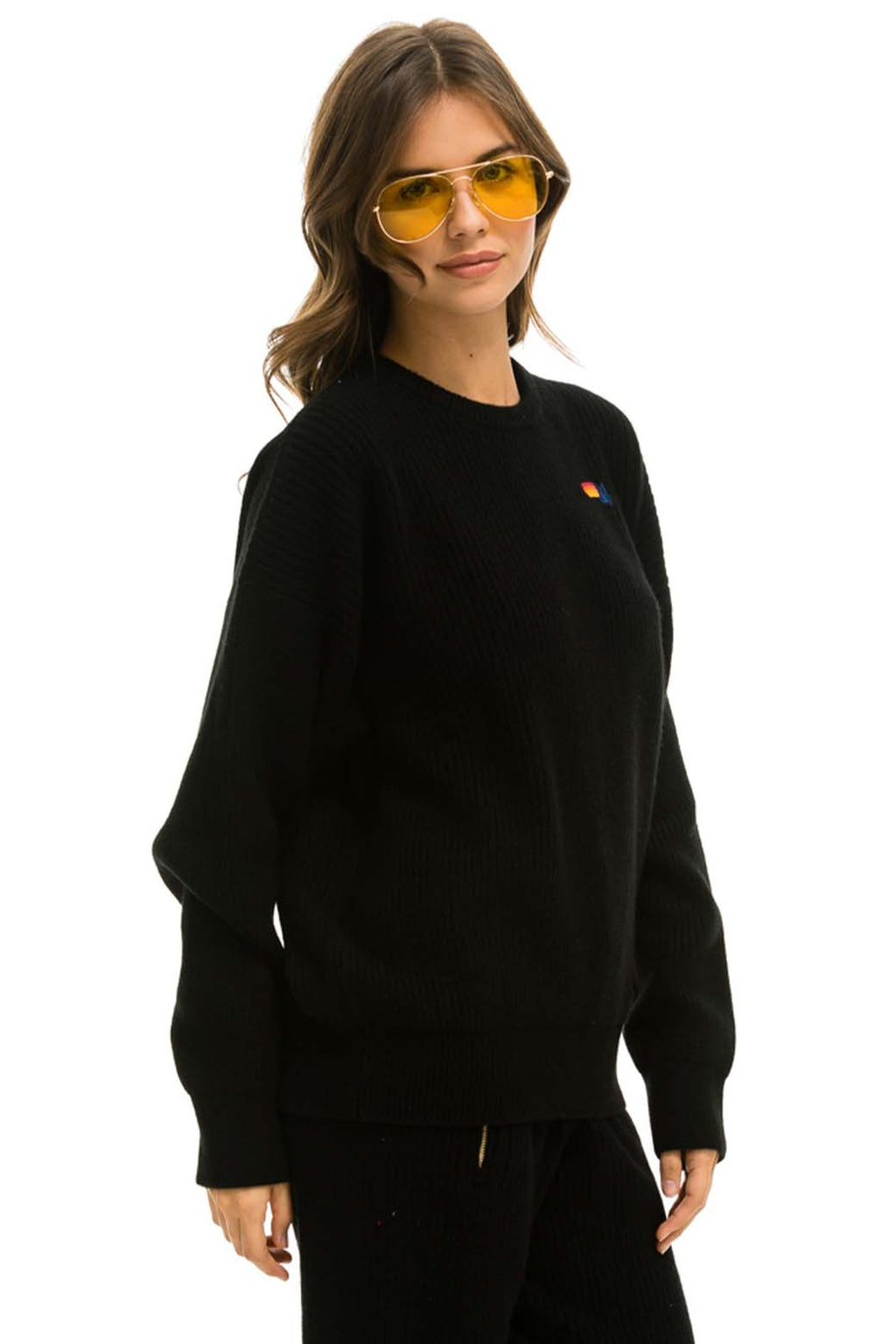 Retro VINTAGE CABIN UNISEX CASHMERE SWEATER - BLACK