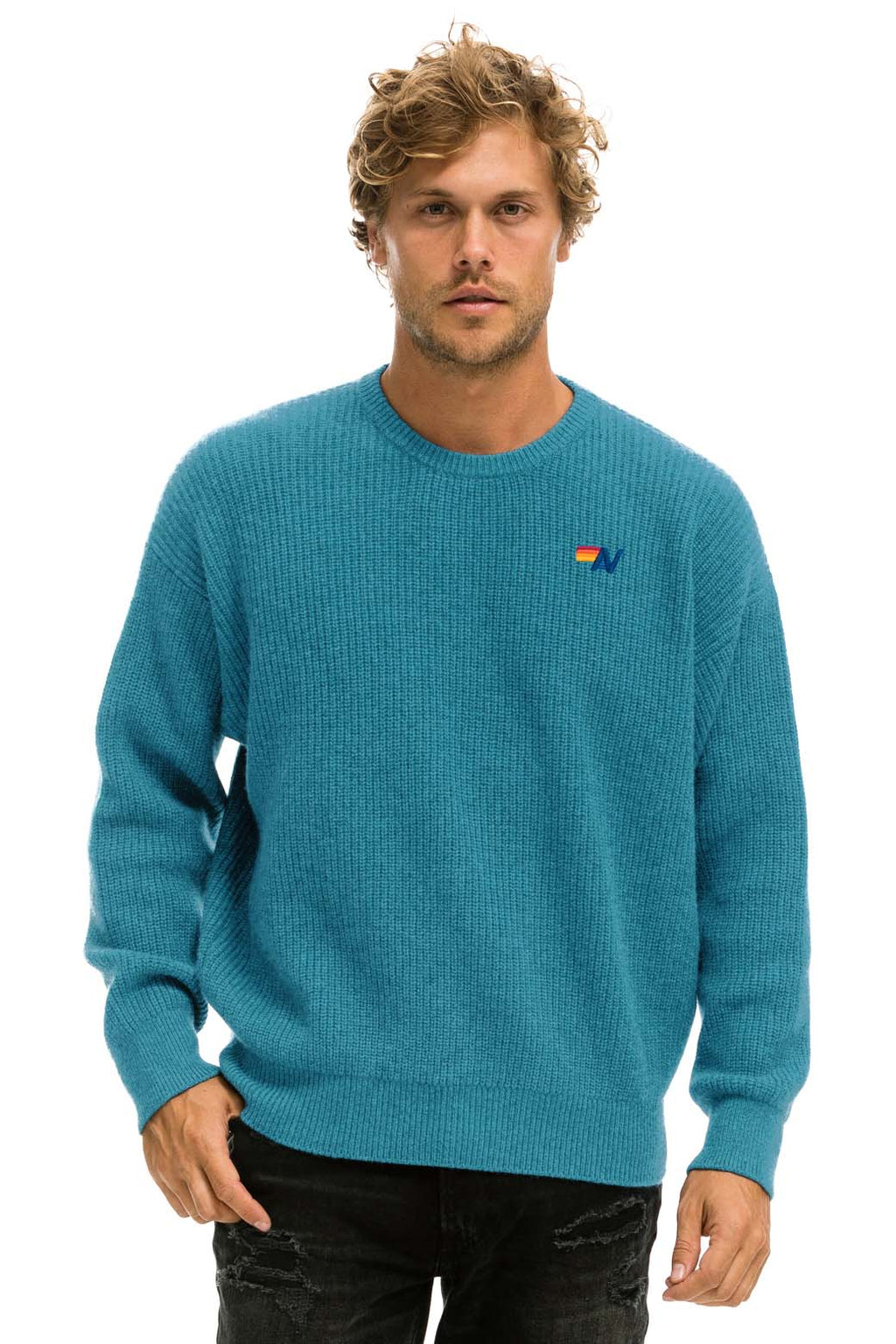 Retro VINTAGE CABIN UNISEX CASHMERE SWEATER - COBALT