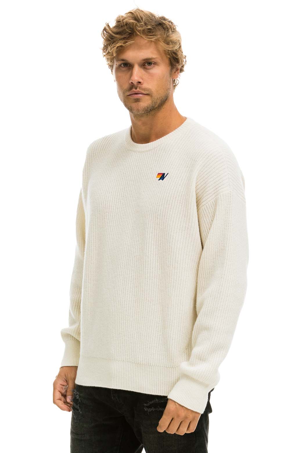 Retro VINTAGE CABIN UNISEX CASHMERE SWEATER - VINTAGE WHITE
