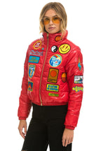 Retro VINTAGE PATCH APRES PUFFER JACKET - CHERRY GLOSSY