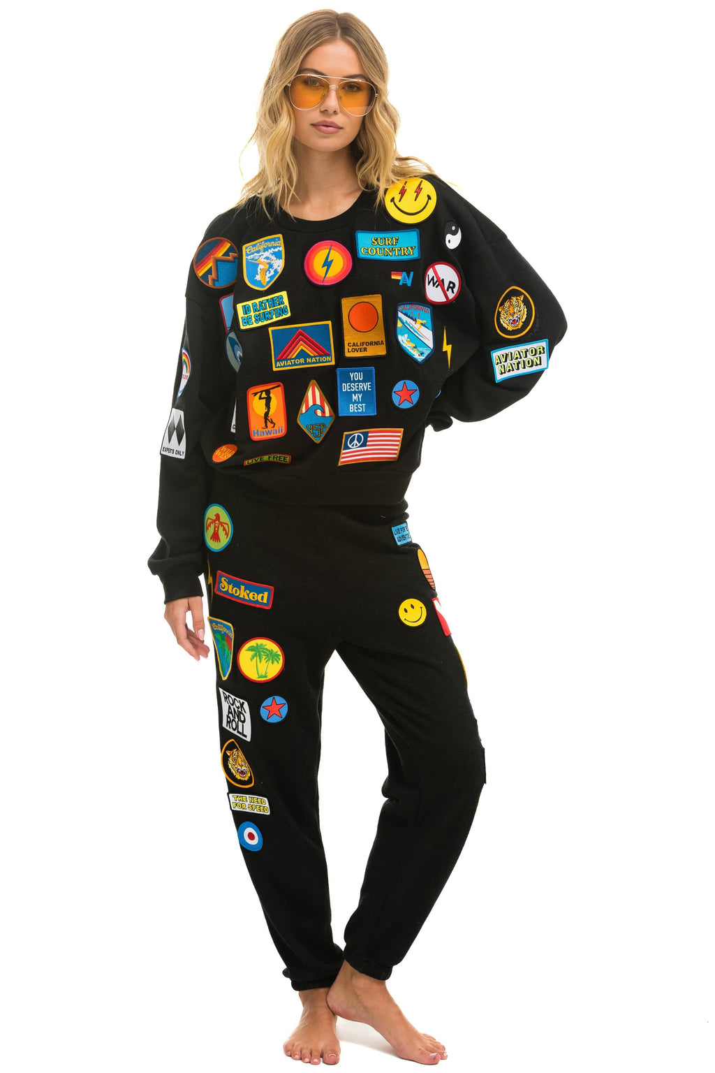 Retro VINTAGE PATCH RELAXED CREW SWEATSHIRT - BLACK