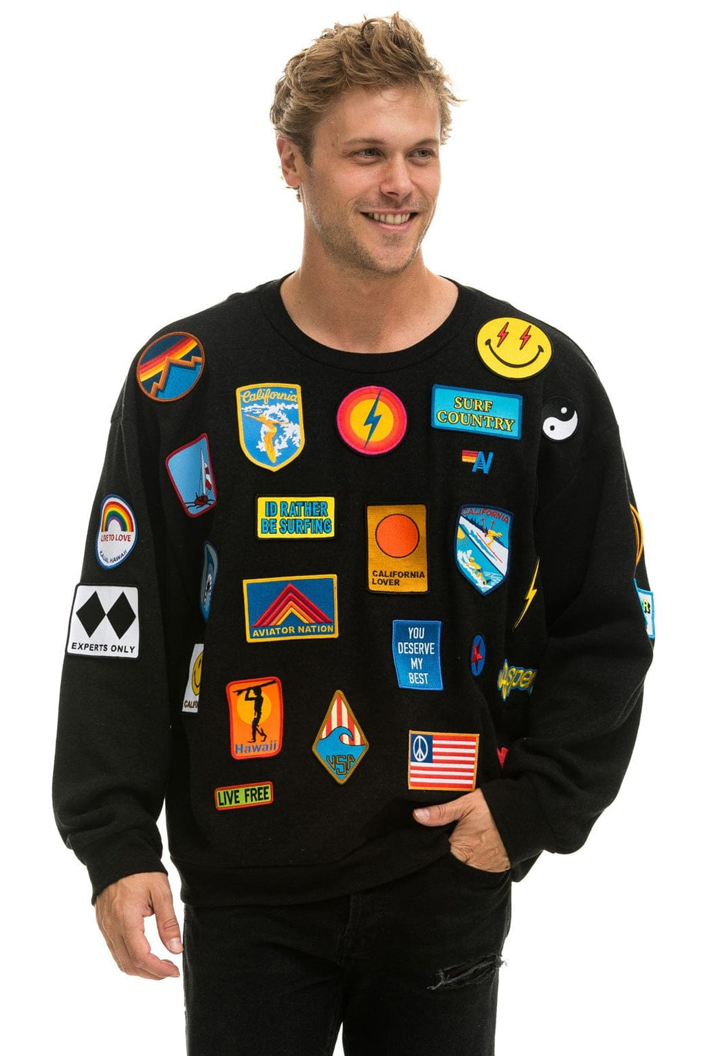 Retro VINTAGE PATCH RELAXED CREW SWEATSHIRT - BLACK