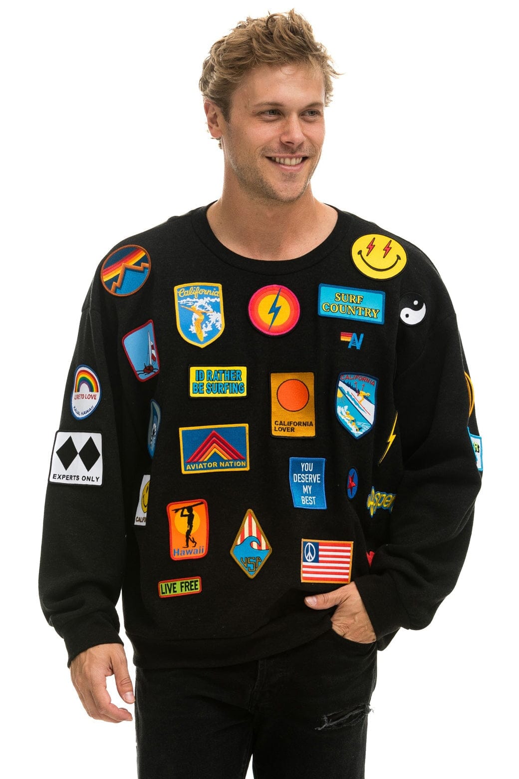 Retro VINTAGE PATCH RELAXED CREW SWEATSHIRT - BLACK