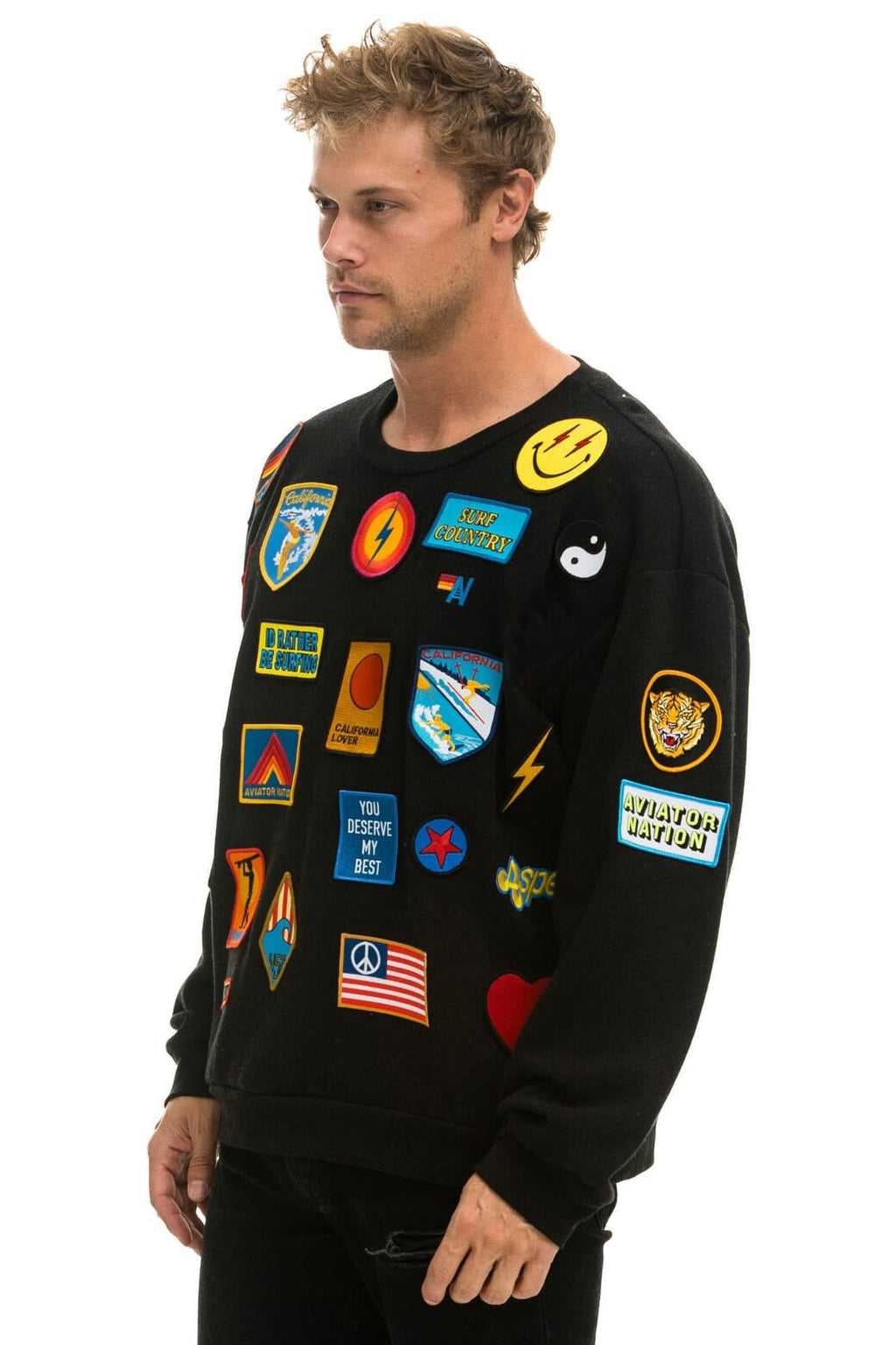 Retro VINTAGE PATCH RELAXED CREW SWEATSHIRT - BLACK