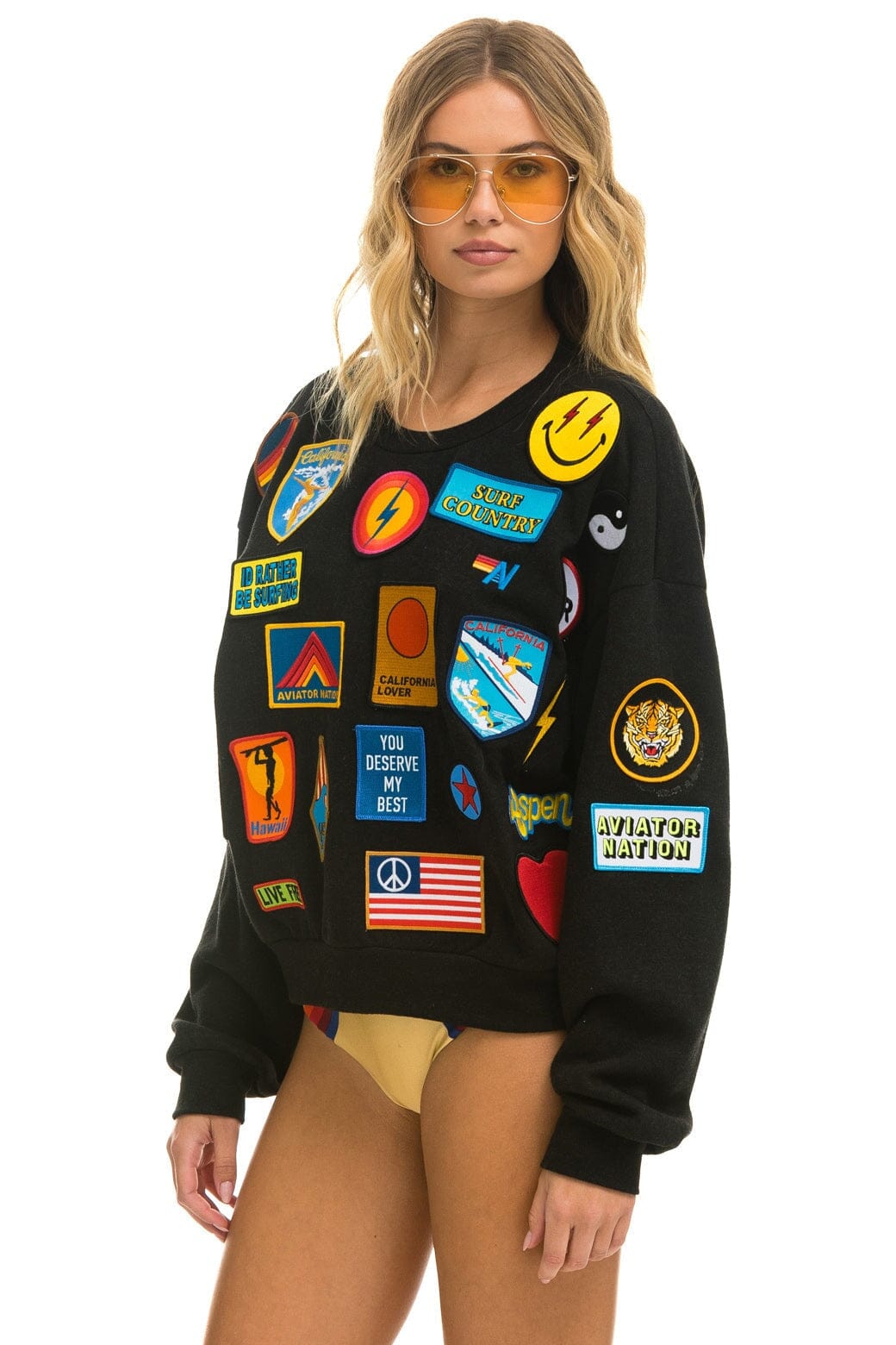 Retro VINTAGE PATCH RELAXED CREW SWEATSHIRT - BLACK