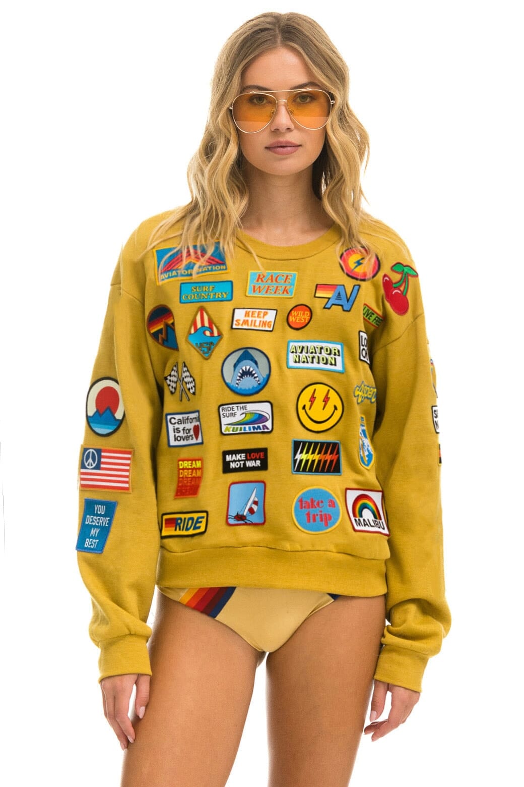 Retro VINTAGE PATCH RELAXED CREW SWEATSHIRT - KHAKI