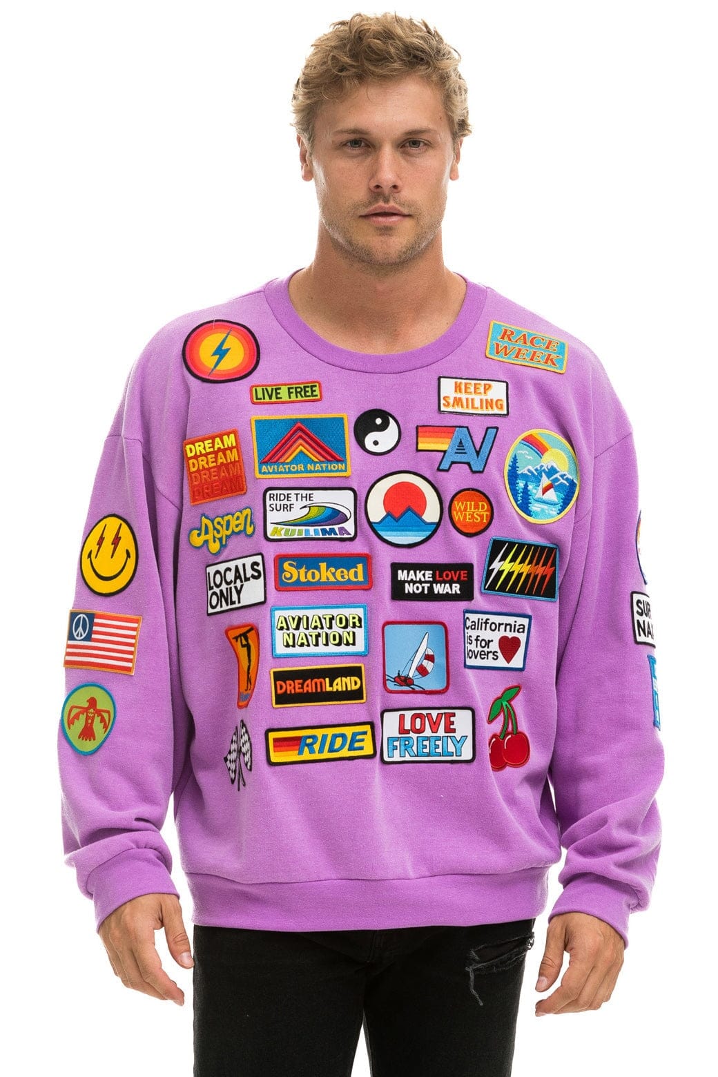 Retro VINTAGE PATCH RELAXED CREW SWEATSHIRT - NEON PURPLE