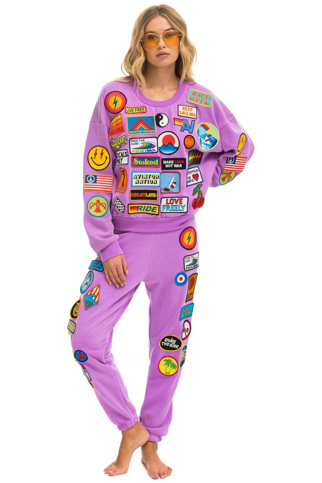 Retro VINTAGE PATCH RELAXED CREW SWEATSHIRT - NEON PURPLE