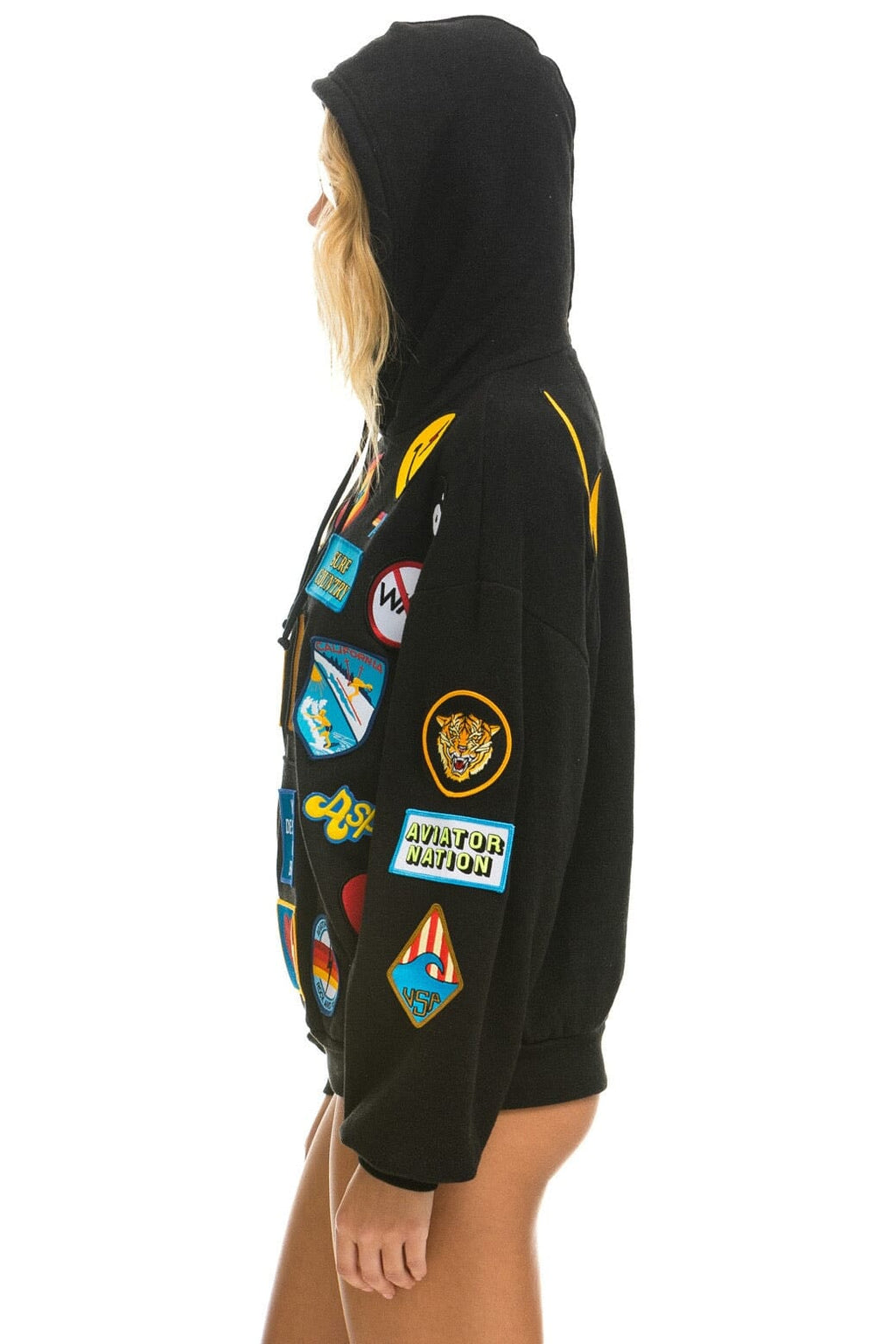 Retro VINTAGE PATCH RELAXED PULLOVER HOODIE- BLACK