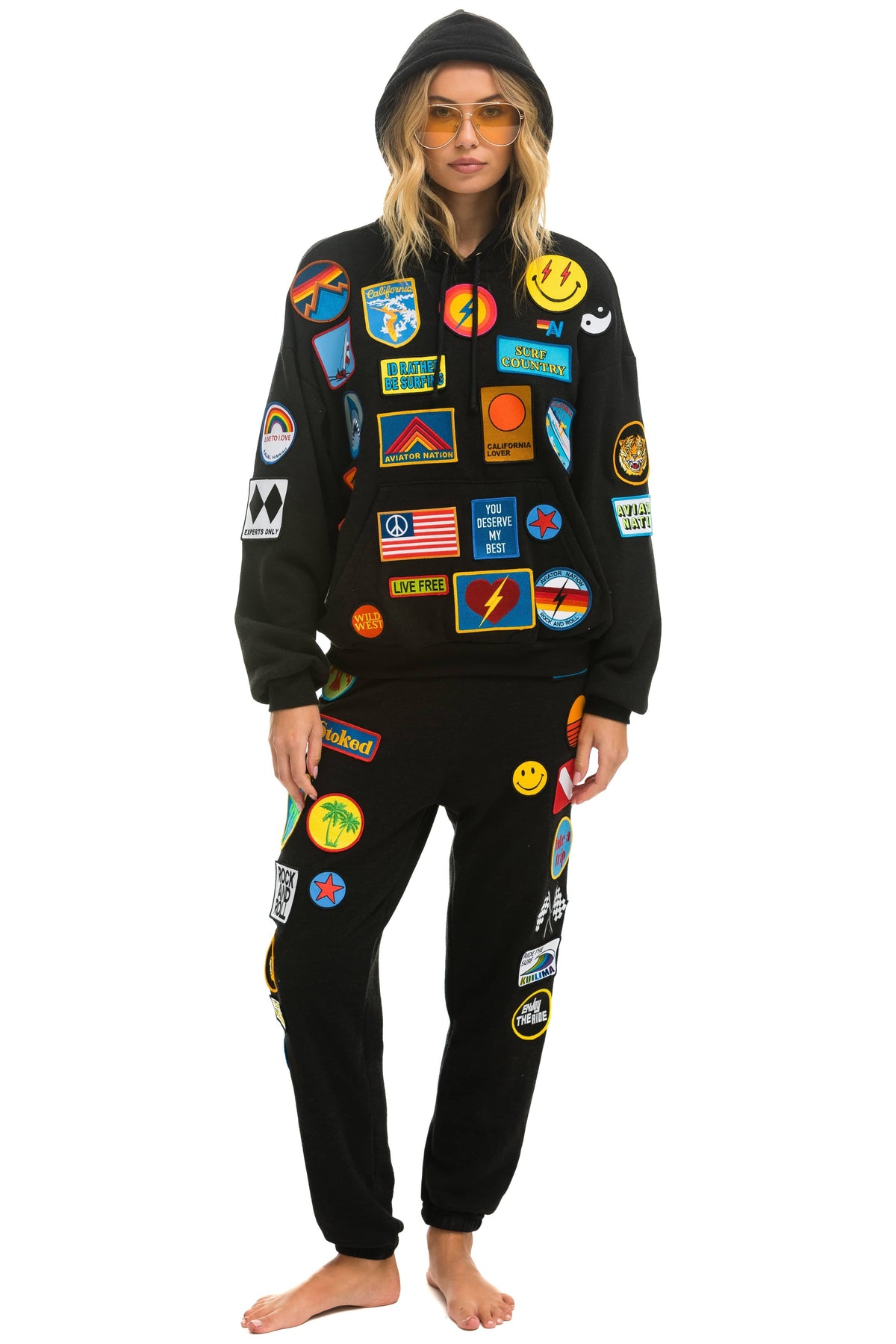 Retro VINTAGE PATCH RELAXED PULLOVER HOODIE- BLACK