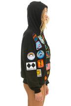 Retro VINTAGE PATCH RELAXED PULLOVER HOODIE- BLACK