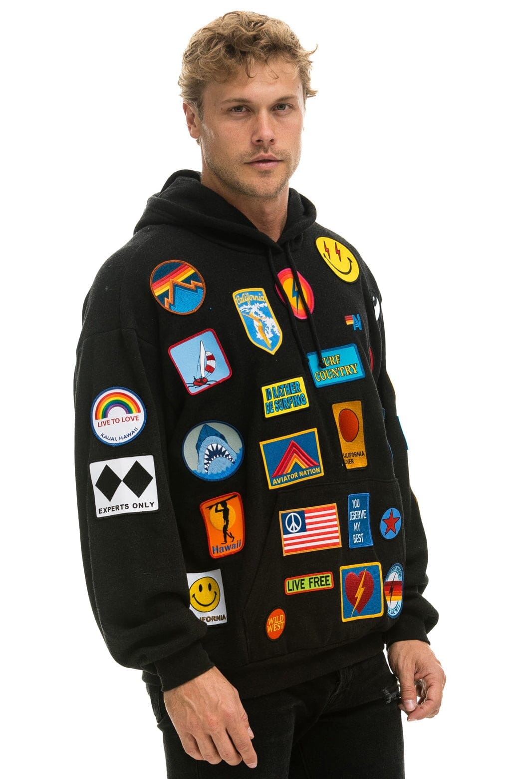Retro VINTAGE PATCH RELAXED PULLOVER HOODIE- BLACK