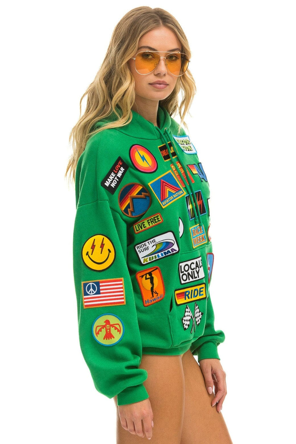 Retro VINTAGE PATCH RELAXED PULLOVER HOODIE- KELLY GREEN
