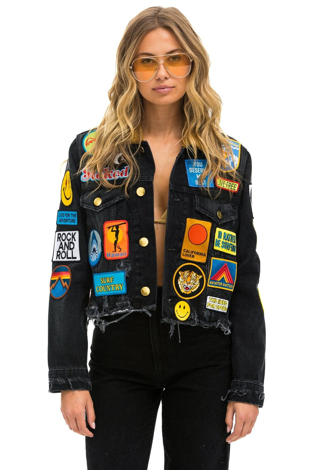 Retro VINTAGE PATCH UNISEX DENIM JACKET - VINTAGE BLACK