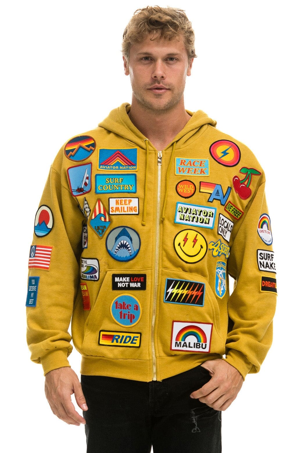 Retro VINTAGE PATCH ZIP HOODIE RELAXED - KHAKI
