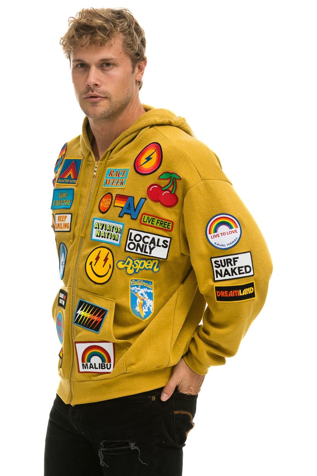 Retro VINTAGE PATCH ZIP HOODIE RELAXED - KHAKI