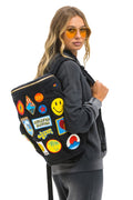 Retro VINTAGE PATCH DENIM PUFFER BACKPACK - VINTAGE BLACK