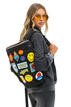 Retro VINTAGE PATCH DENIM PUFFER BACKPACK - VINTAGE BLACK