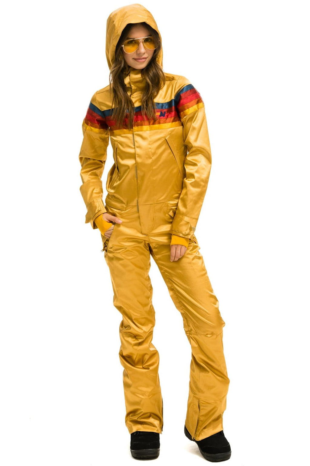 Retro WOMENS 5 STRIPE SATIN POWDER SUIT - CHAMPAGNE