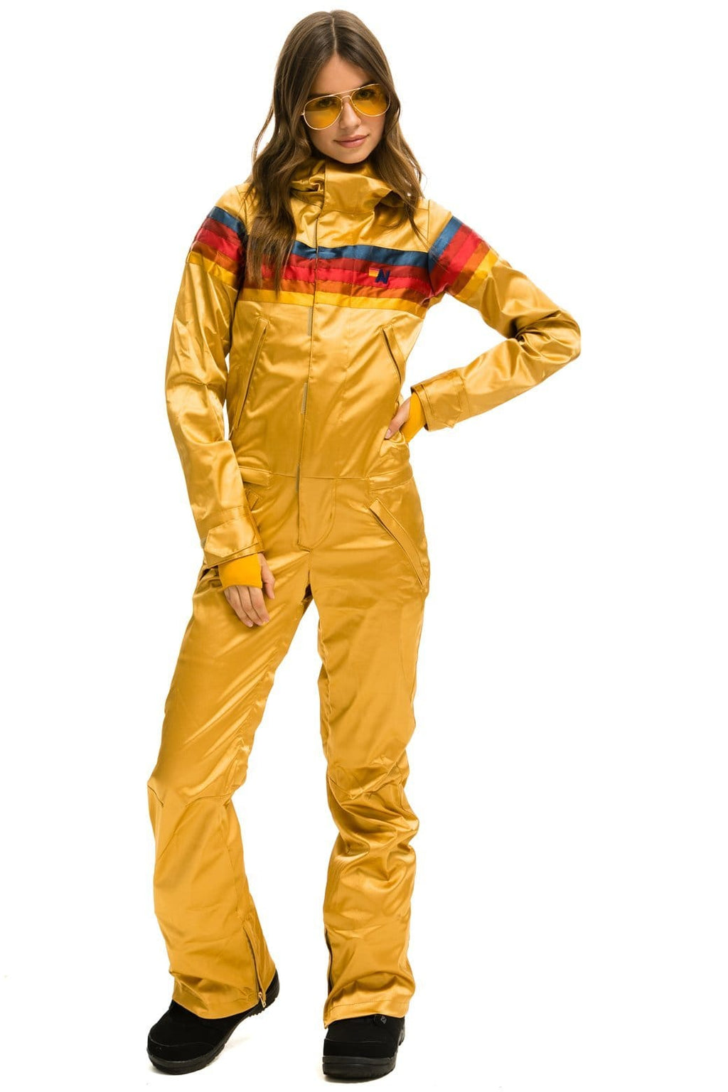 Retro WOMENS 5 STRIPE SATIN POWDER SUIT - CHAMPAGNE