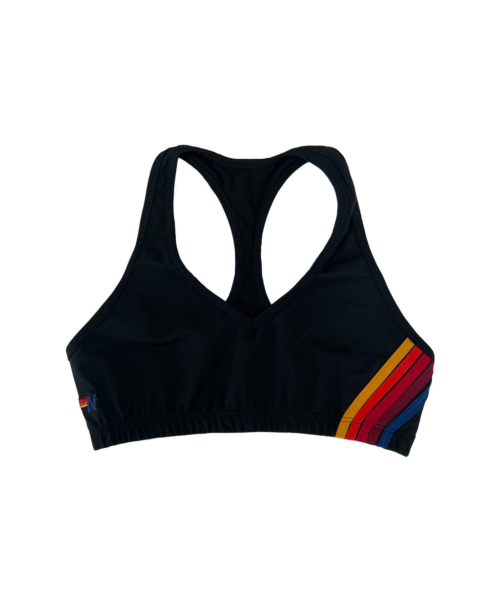 Retro WOMENS 5 STRIPE SPORTS BRA - BLACK